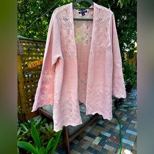 Roaman's Light Pink Open Knit Cardigan